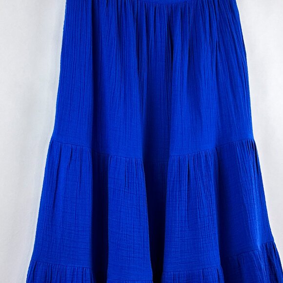 Soft Surroundings Tiered Blue Two Pocket A-Line Cotton Skirt Size PXS - Picture 4 of 10
